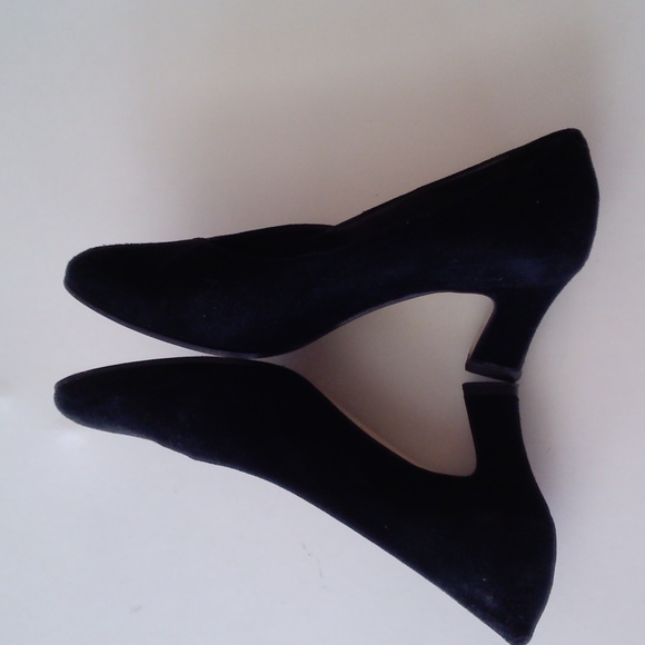 Preworn women's square heel elegant shoes black swaid size 37.5 made in ITALY - Picture 3 of 5